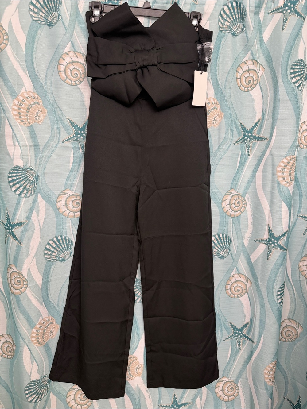Black High-Waist Wide-Leg Pants with Statement Bow